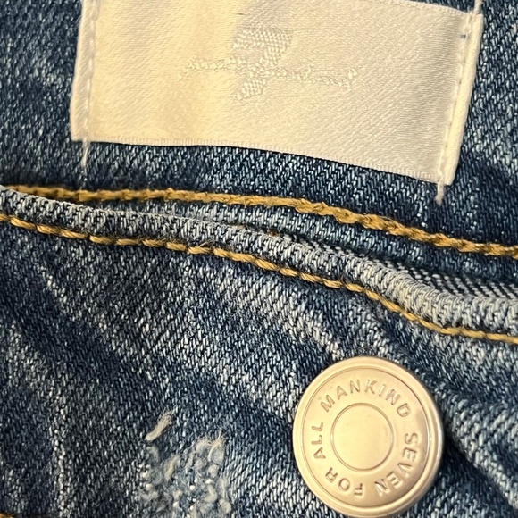 7 For All Mankind Ultra High Rise Dojo Jeans Sz 27 Light Wash Distressed Flare - Picture 5 of 8